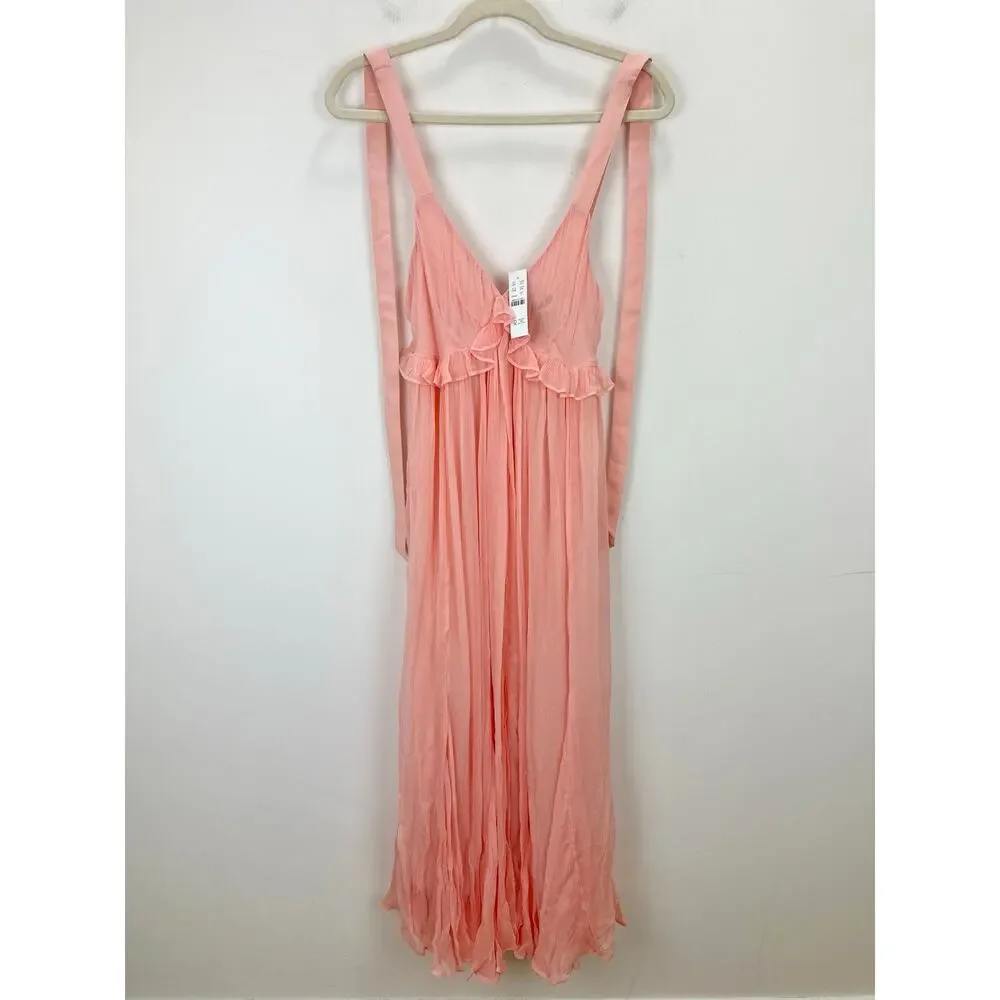 J.Crew Collection Ruffle Trim Midi Dress Crinkle Cupro Blushed Peach US 2 NWT - Picture 5 of 14